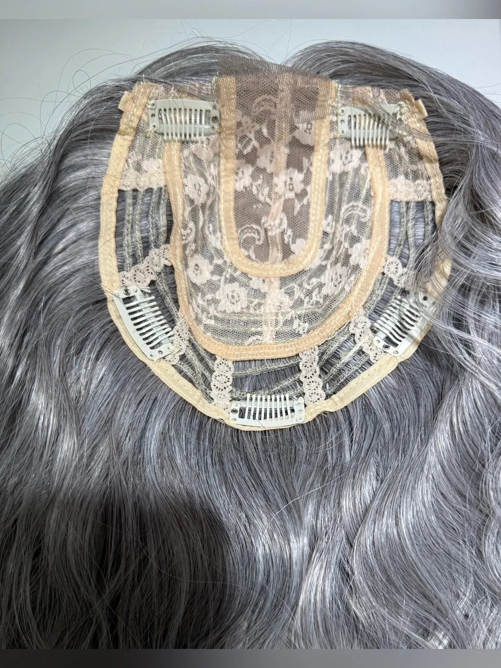 HAIR, 14” Wavy Topper, Center Part, Gray/Silver/Salt & Pepper